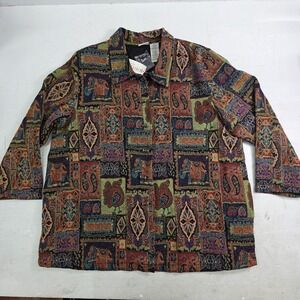 White Stag Jacket Women 22W/24W Red Green Multi Bird Elephant Tapestry India